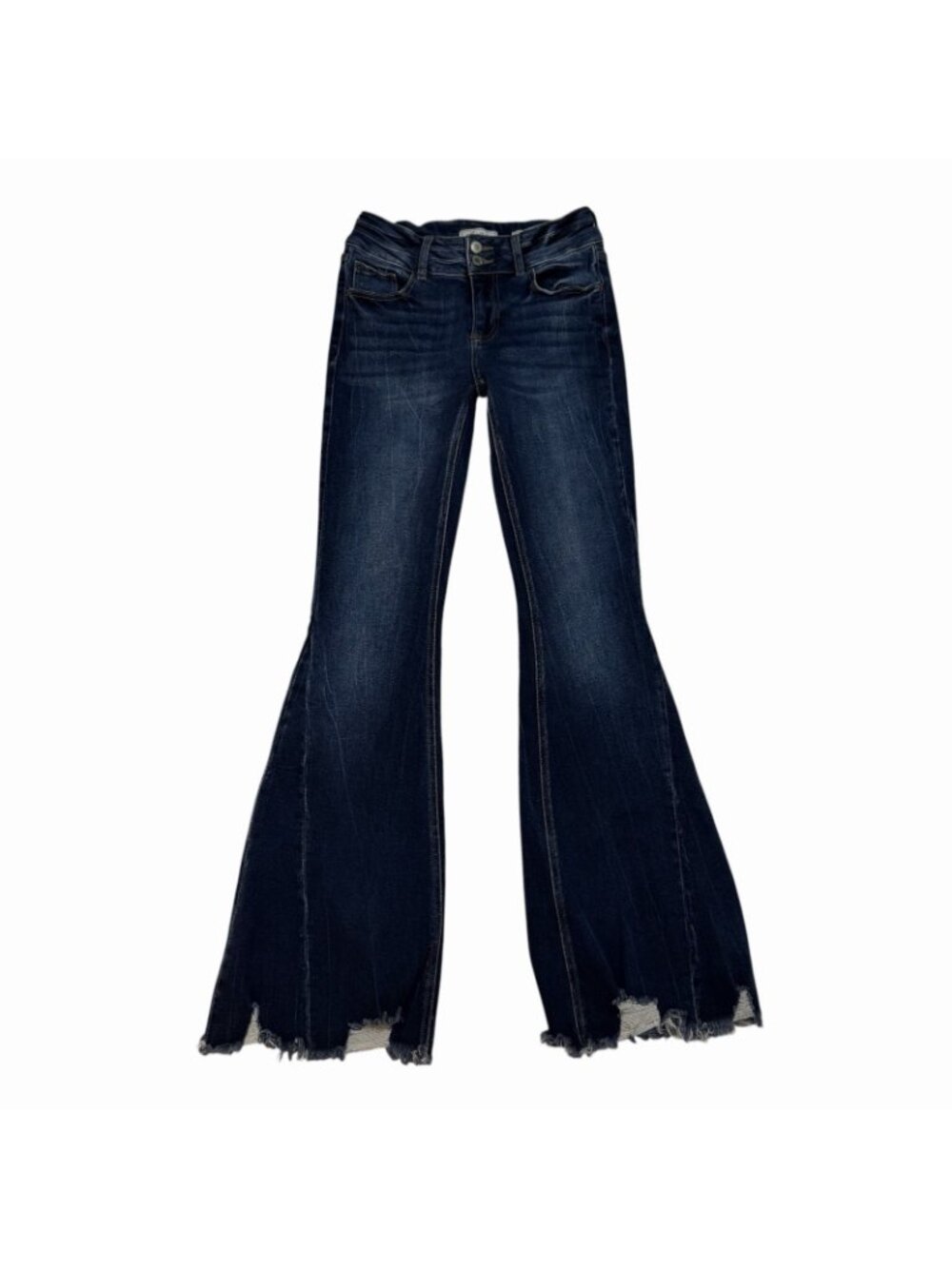 Kancan Signature Mid Rise Super Flare Jeans Size 26 Distressed Raw Hems VBK2079L - Picture 9 of 13